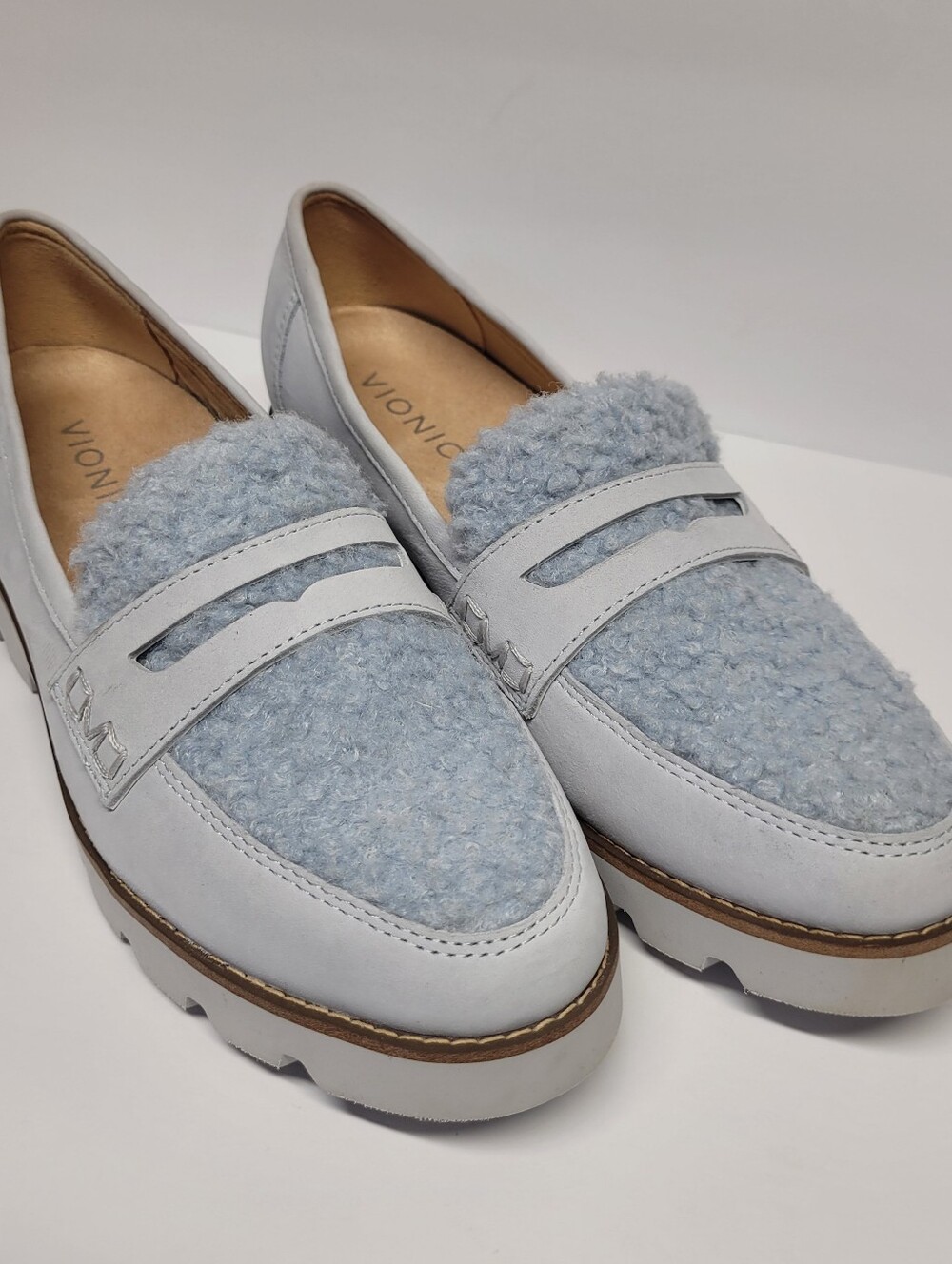 Vionic Women's Cheryl Light Blue Shearling Penny Loafers